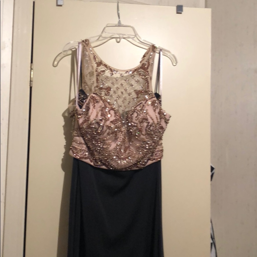 Black/gold two Piece prom dress